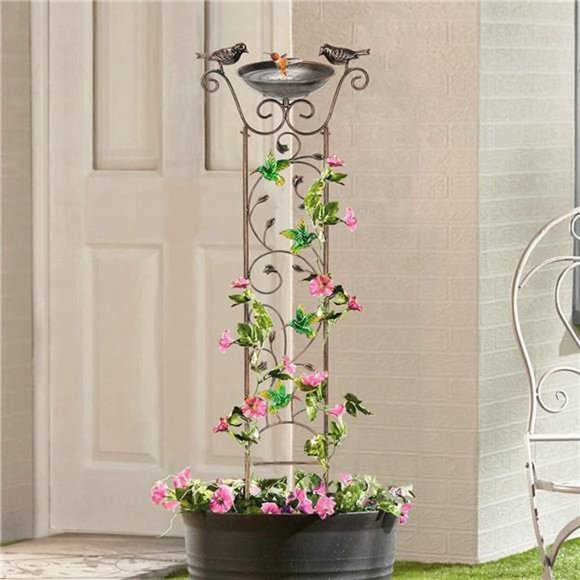 Garden Trellis Bird Bath Outdoor, 40 Inch Trellis Decorative with Hummingbirds - Picture 6 of 6